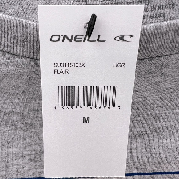 O’NEILL T-SHIT, MENS LIGHT GREY W/ORANGE & YELLOW LOGO, 90%COTTON, 10%POLYESTER - Picture 9 of 11